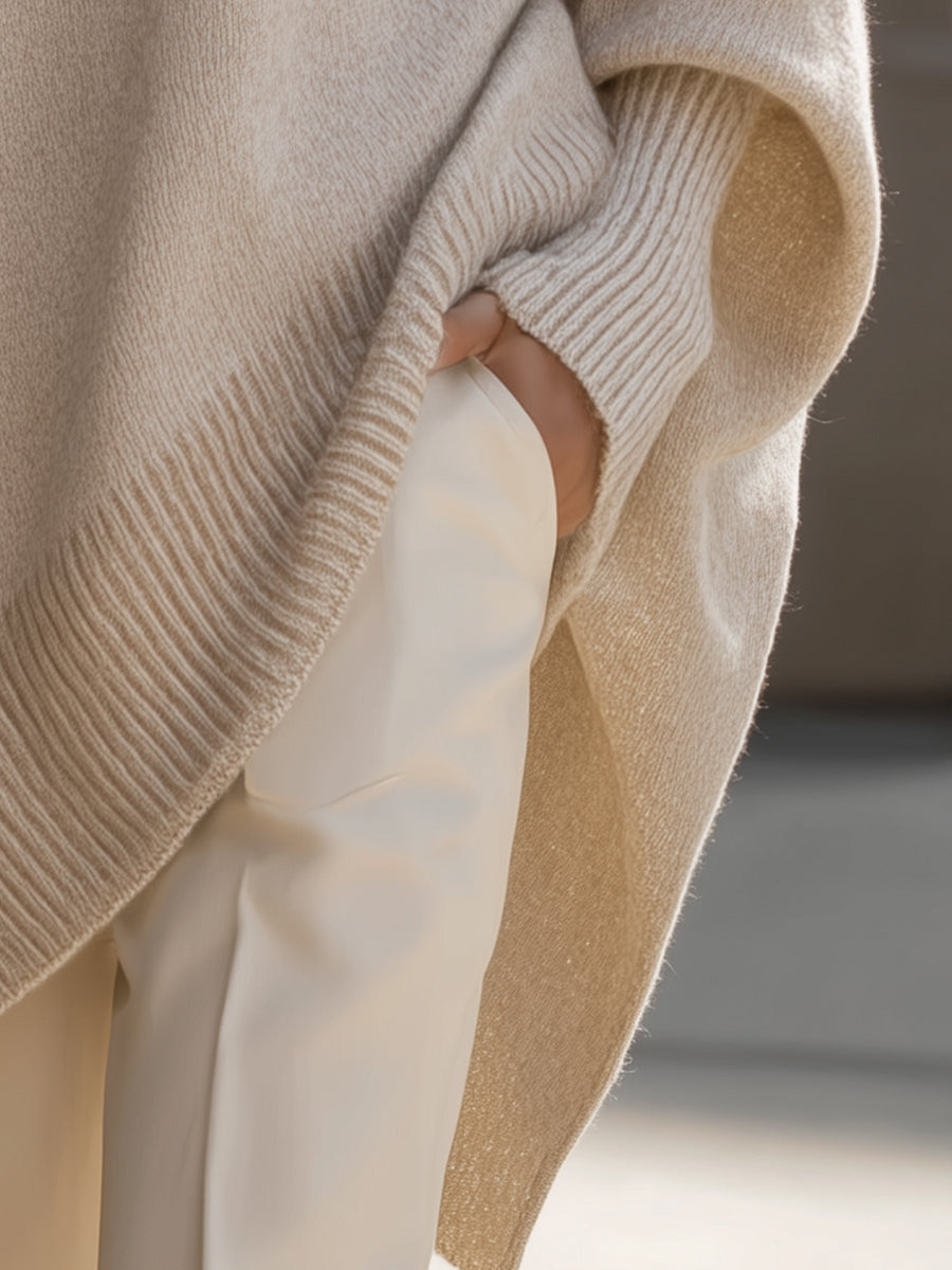 Liv | OverRozmiard Dzianinowy Poncho-Sweter
