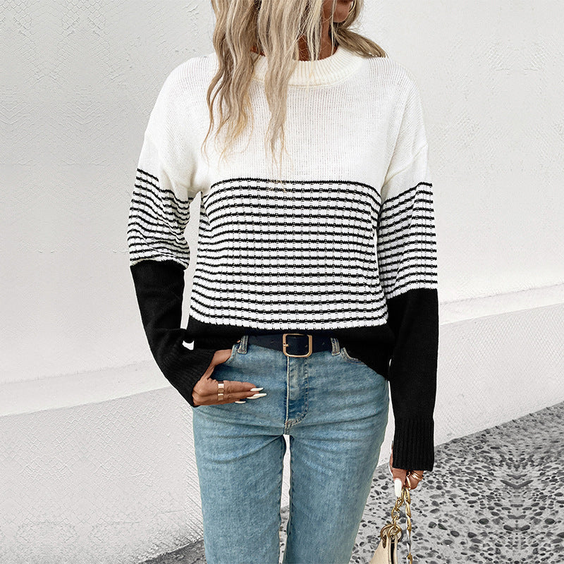 Casualowy W paski Strikke Sweter