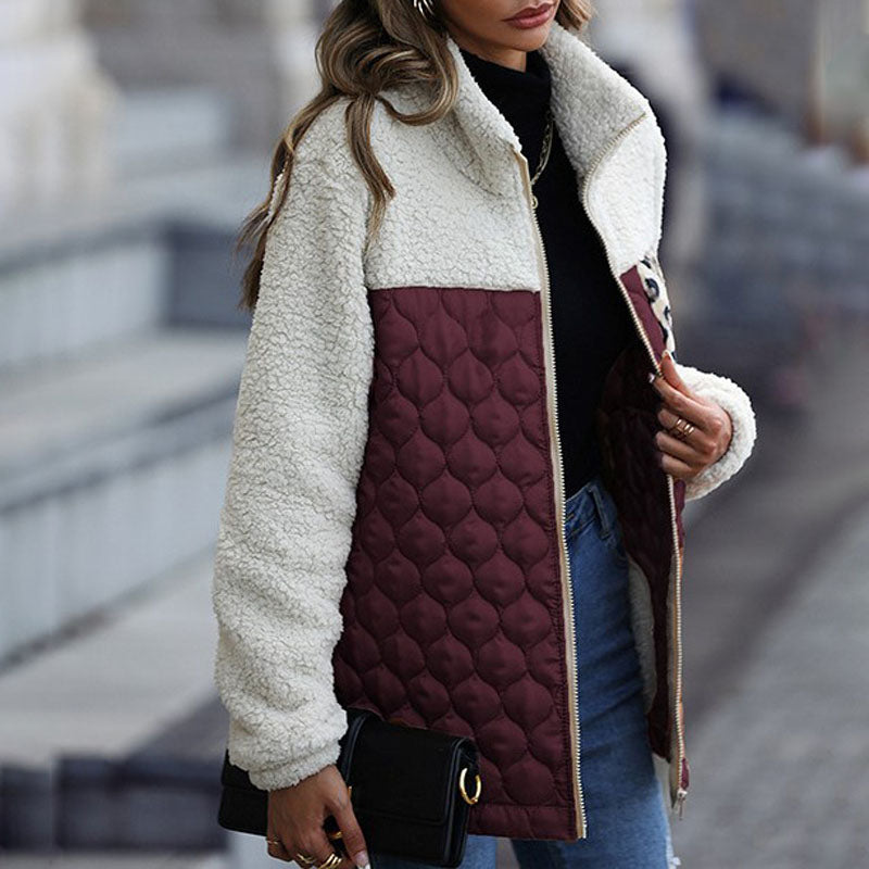 Patchwork Ciepły Plysj Płaszcz