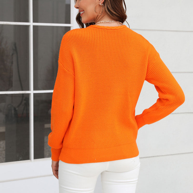 Casualowy Jednolity Dzianinowy Sweter