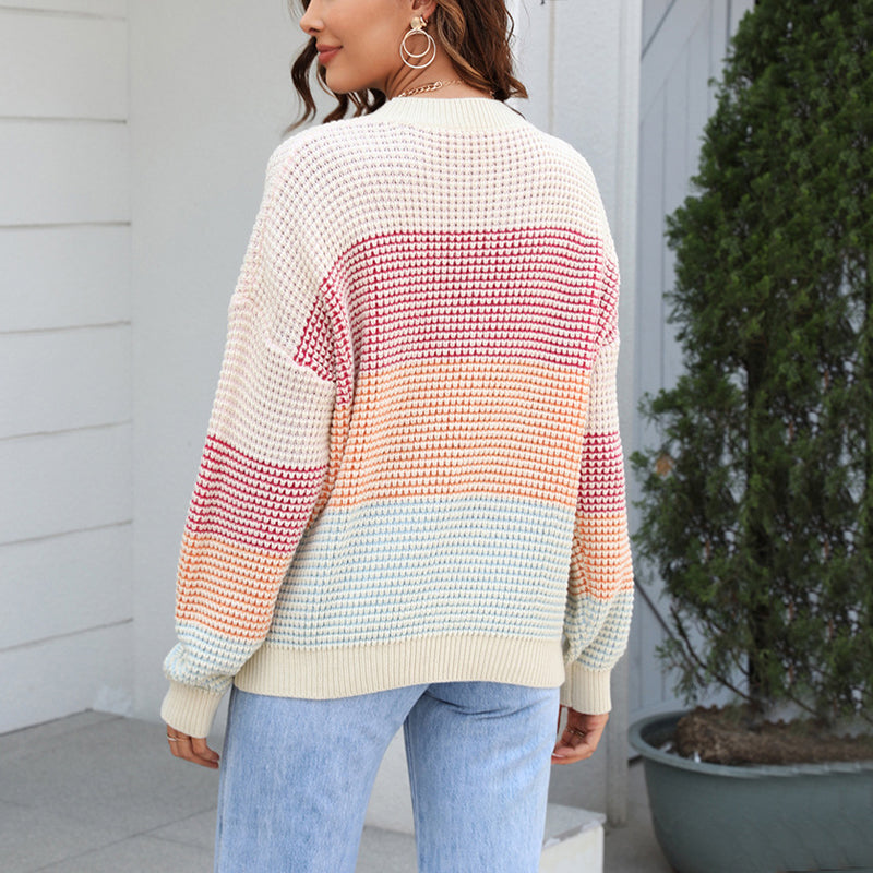 Kolorblokk Dzianinowy Sweter