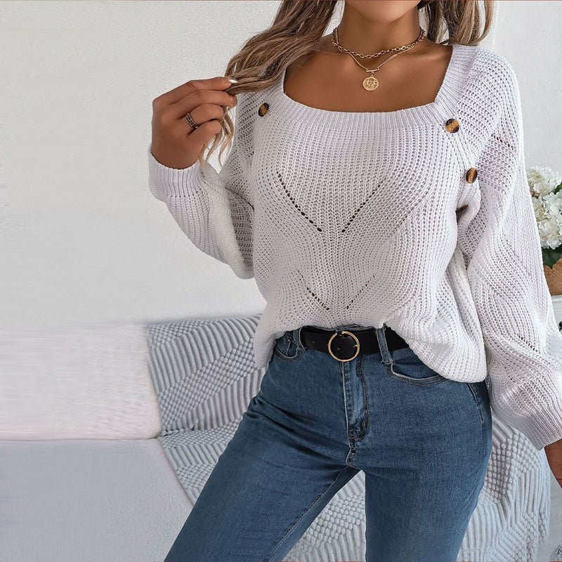 Casualowy Jednolity Dzianinowy Sweter