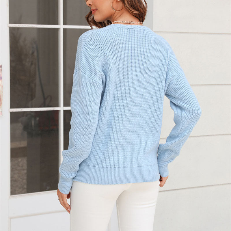Casualowy Jednolity Dzianinowy Sweter