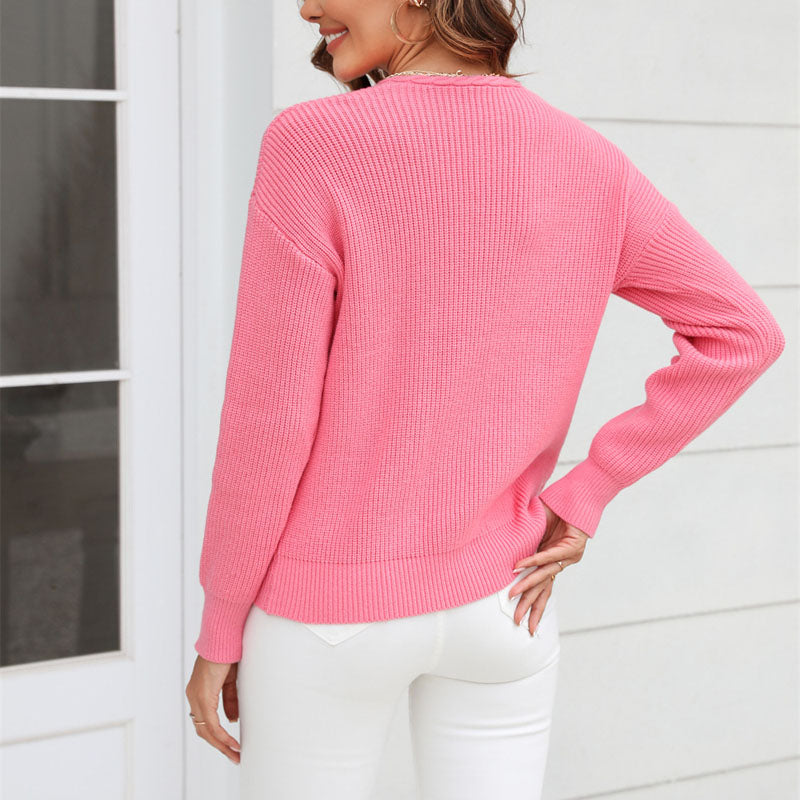 Casualowy Jednolity Dzianinowy Sweter