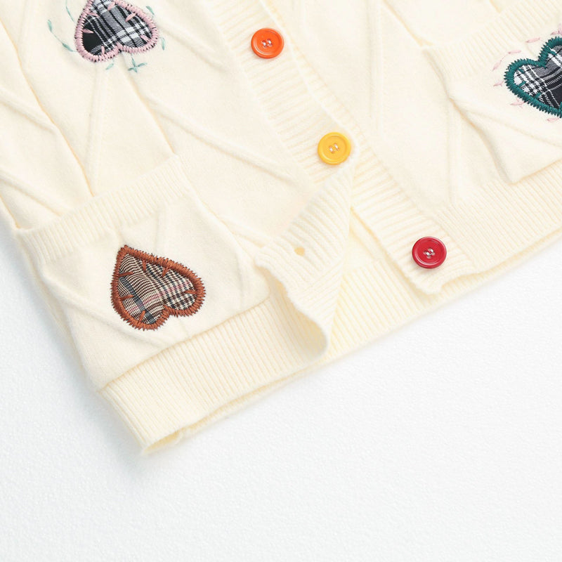 Hjerte Brodert Dzianinowy Kardigan