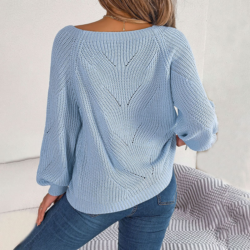 Casualowy Jednolity Dzianinowy Sweter