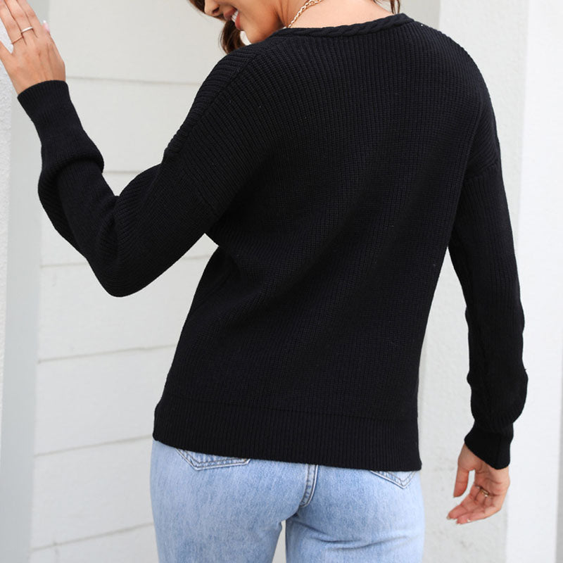 Casualowy Jednolity Dzianinowy Sweter
