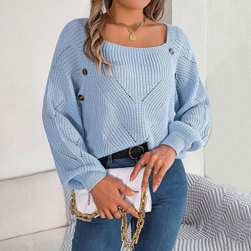 Casualowy Jednolity Dzianinowy Sweter