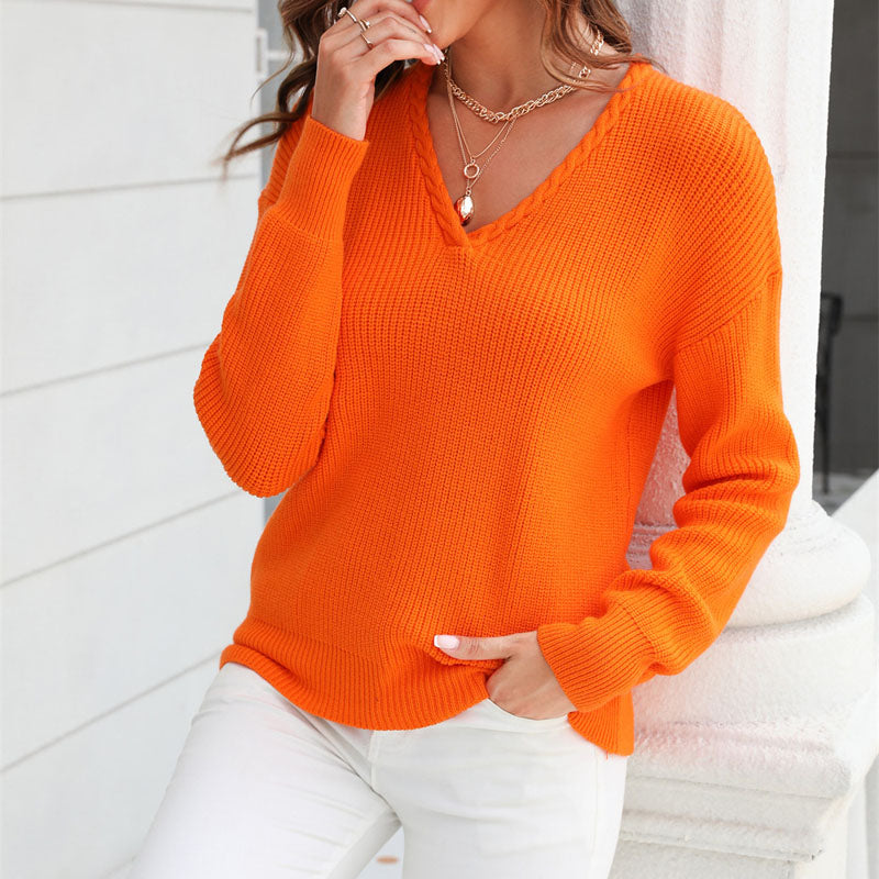 Casualowy Jednolity Dzianinowy Sweter