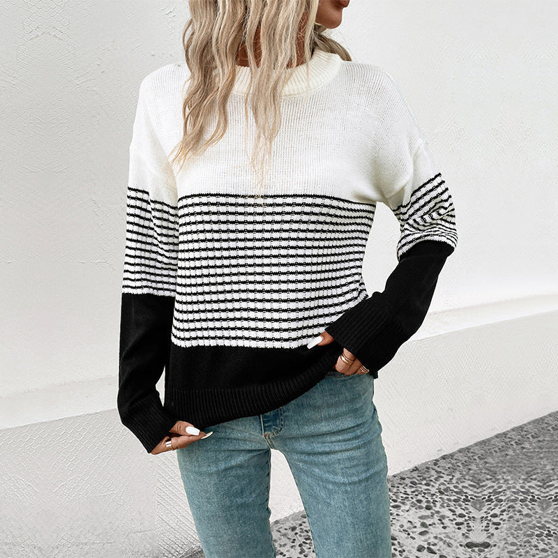 Casualowy W paski Strikke Sweter