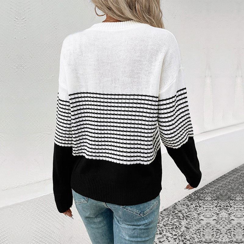 Casualowy W paski Strikke Sweter
