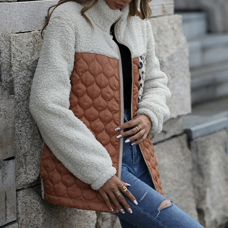 Patchwork Ciepły Plysj Płaszcz