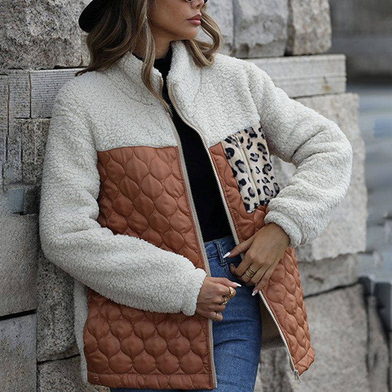 Patchwork Ciepły Plysj Płaszcz