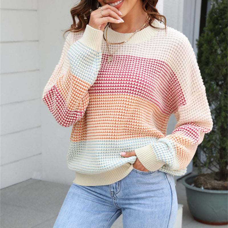 Kolorblokk Dzianinowy Sweter