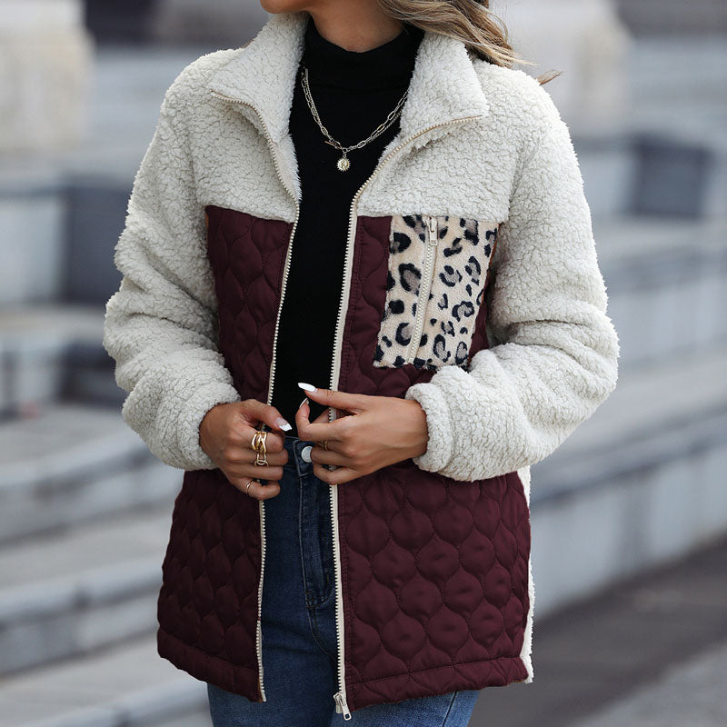 Patchwork Ciepły Plysj Płaszcz