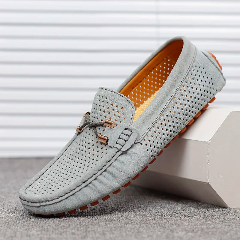 Latoloafers do Herre w Håndlaget skóra – Oddychający Slip-on Mokasiner z Hullmønster