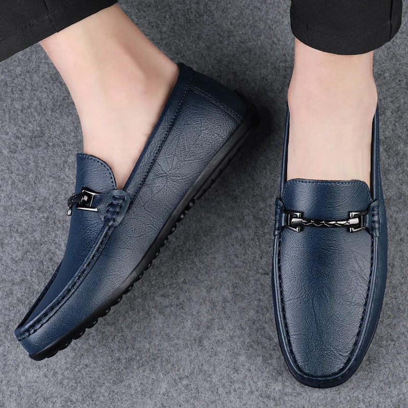 Herre Loafers i Ekte Skinn – Håndlagde Slip-on Mokasiner med Myk Såle