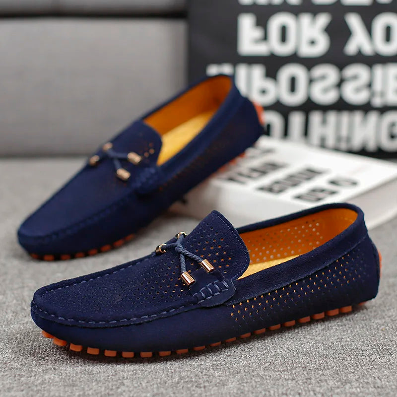 Latoloafers do Herre w Håndlaget skóra – Oddychający Slip-on Mokasiner z Hullmønster