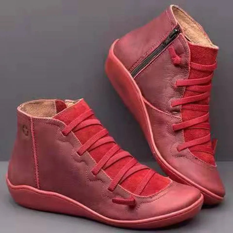 Dame ZimaButy w prawdziwy skóra – Vintage Ankelboots z Pels & sznurowanie