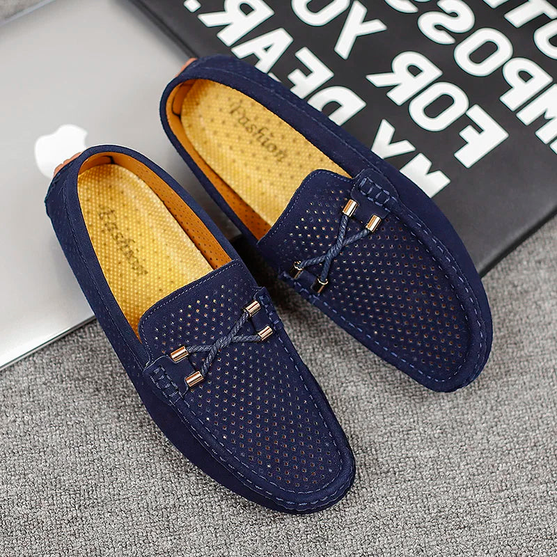 Latoloafers do Herre w Håndlaget skóra – Oddychający Slip-on Mokasiner z Hullmønster