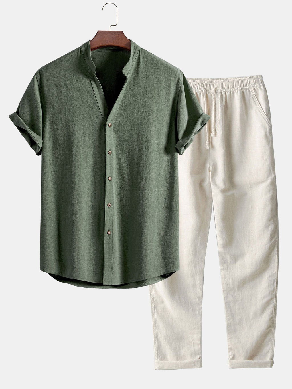 Dekolt w serek koszula z Len w rayon-blanding w rettskårne LenSpodnie