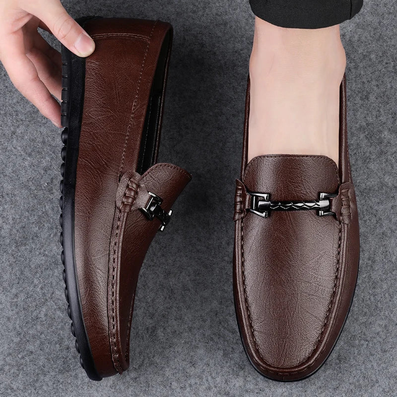 Herre Loafers i Ekte Skinn – Håndlagde Slip-on Mokasiner med Myk Såle