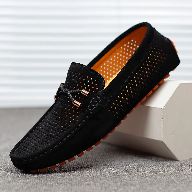 Latoloafers do Herre w Håndlaget skóra – Oddychający Slip-on Mokasiner z Hullmønster