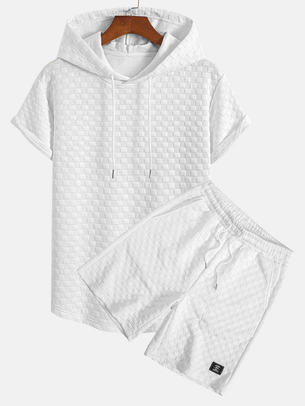 Rutemønster Jacquard bueformet kant hette-T-shirt w Rutemønster Jacquard szorty
