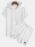 Rutemønster Jacquard bueformet kant hette-T-shirt w Rutemønster Jacquard szorty