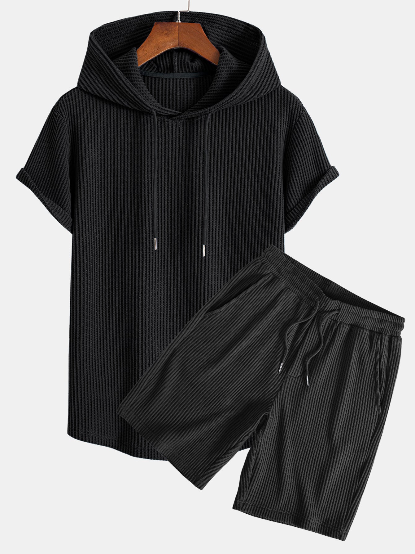 Dzianinowy vaffel z buet kant hetteSweter w T-shirt, w vaffel krótkie Spodnie z trekkoord