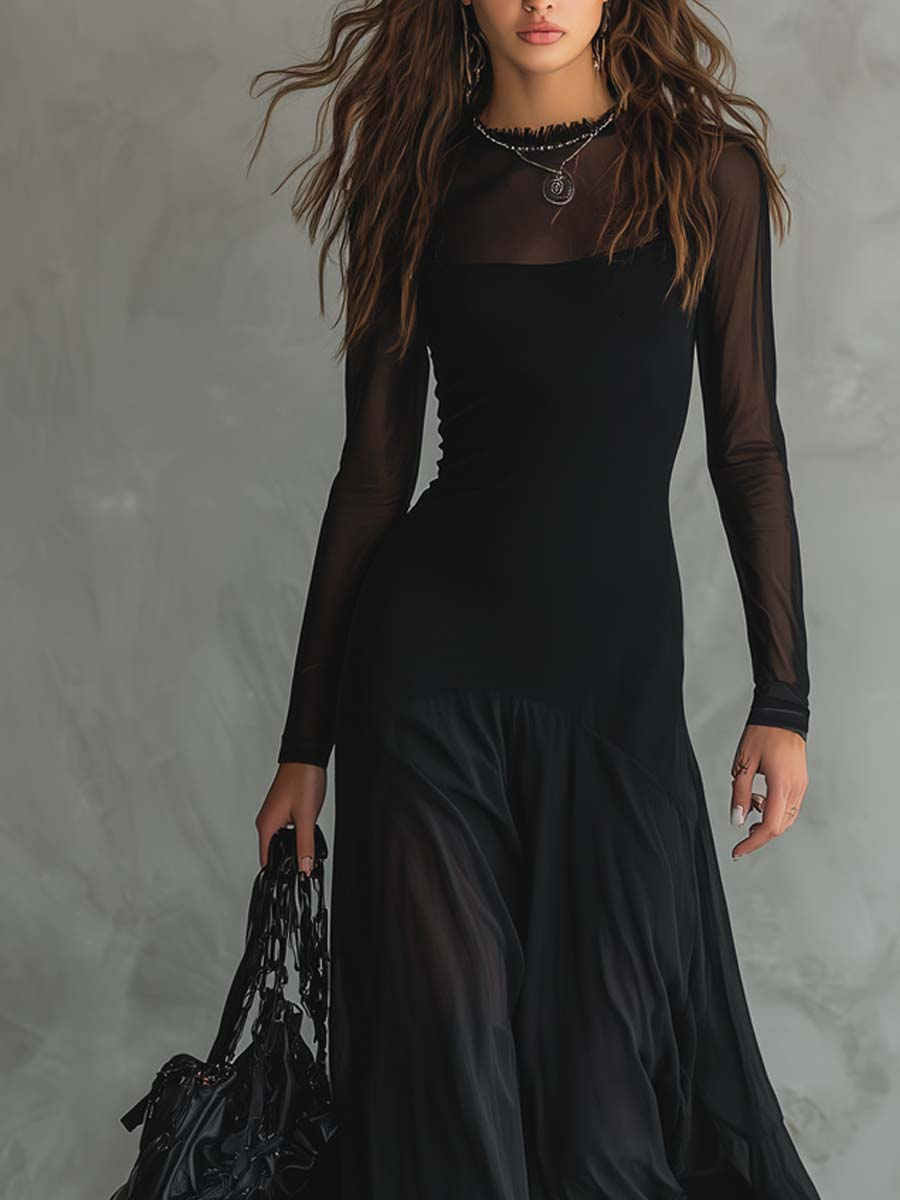 Neroa · sukienka maxi w Czarny tyll z Luźny Krój