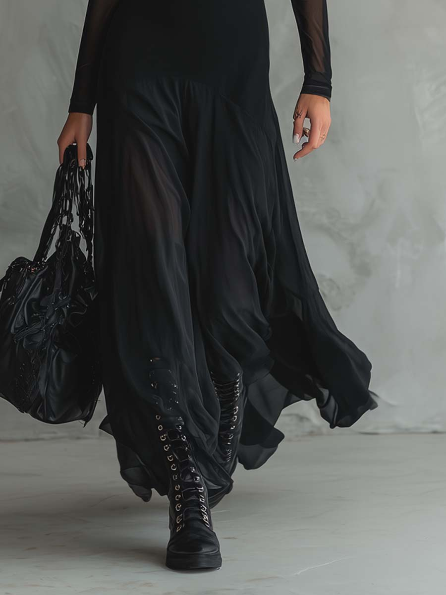 Neroa · sukienka maxi w Czarny tyll z Luźny Krój