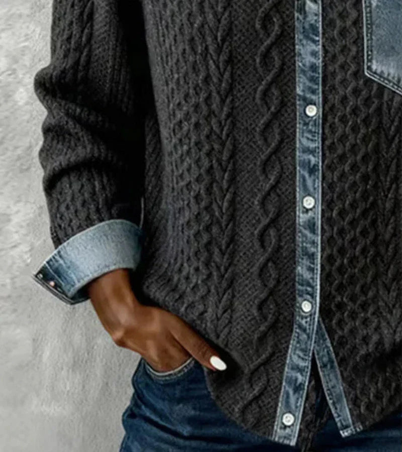 Ambra | Patchwork-Dzianinowy topp z denimSzczegóły