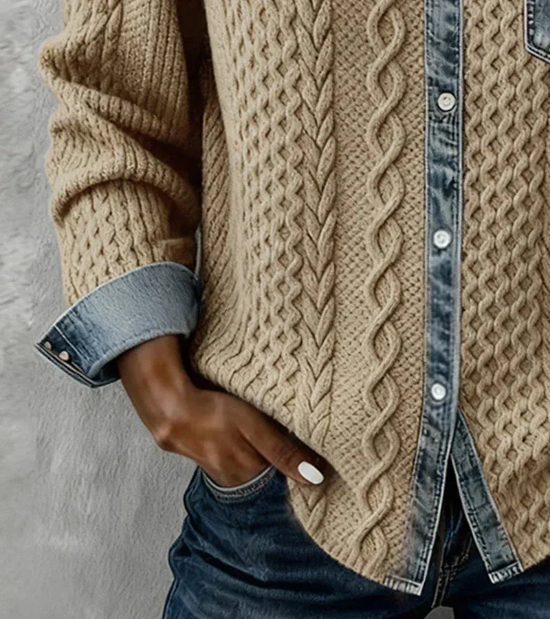 Ambra | Patchwork-Dzianinowy topp z denimSzczegóły