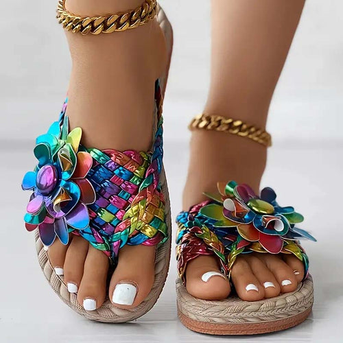 3D Kwiatowe Ozdobne Płaskie Kapcie
