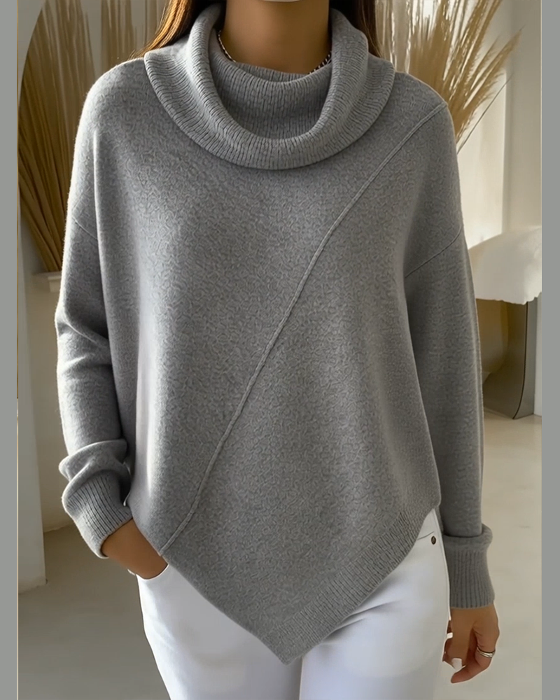 Sweter z asymmetrisk kołnierz