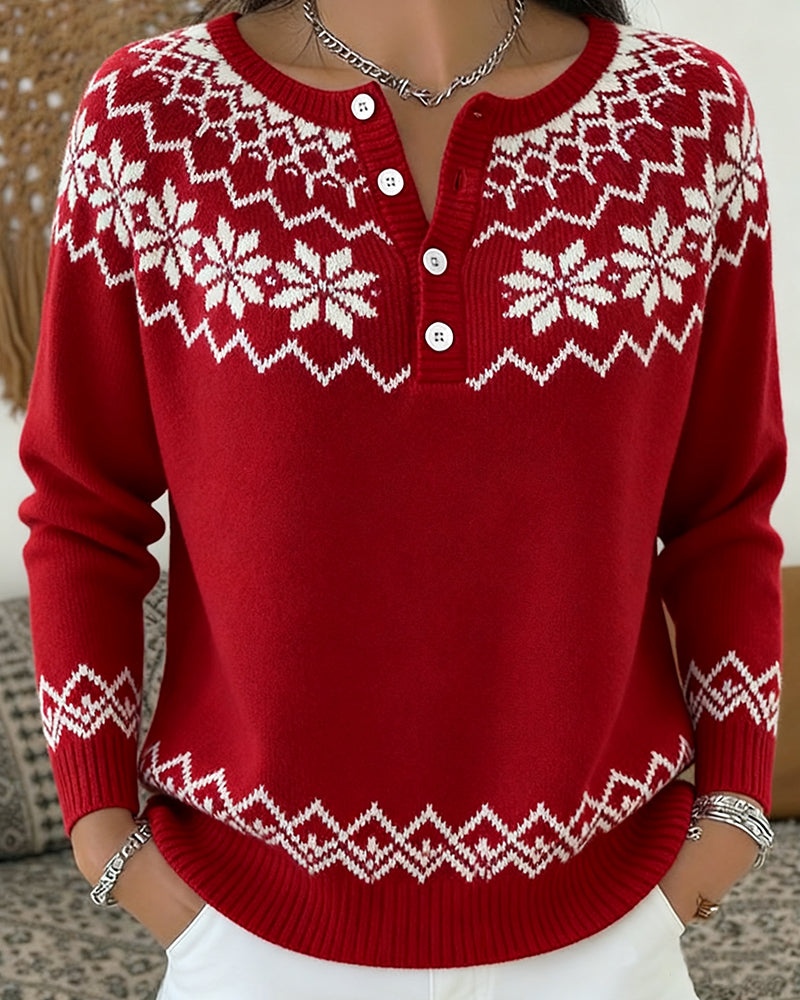 Sweter Snøfnugg Jacquard Halvåpen