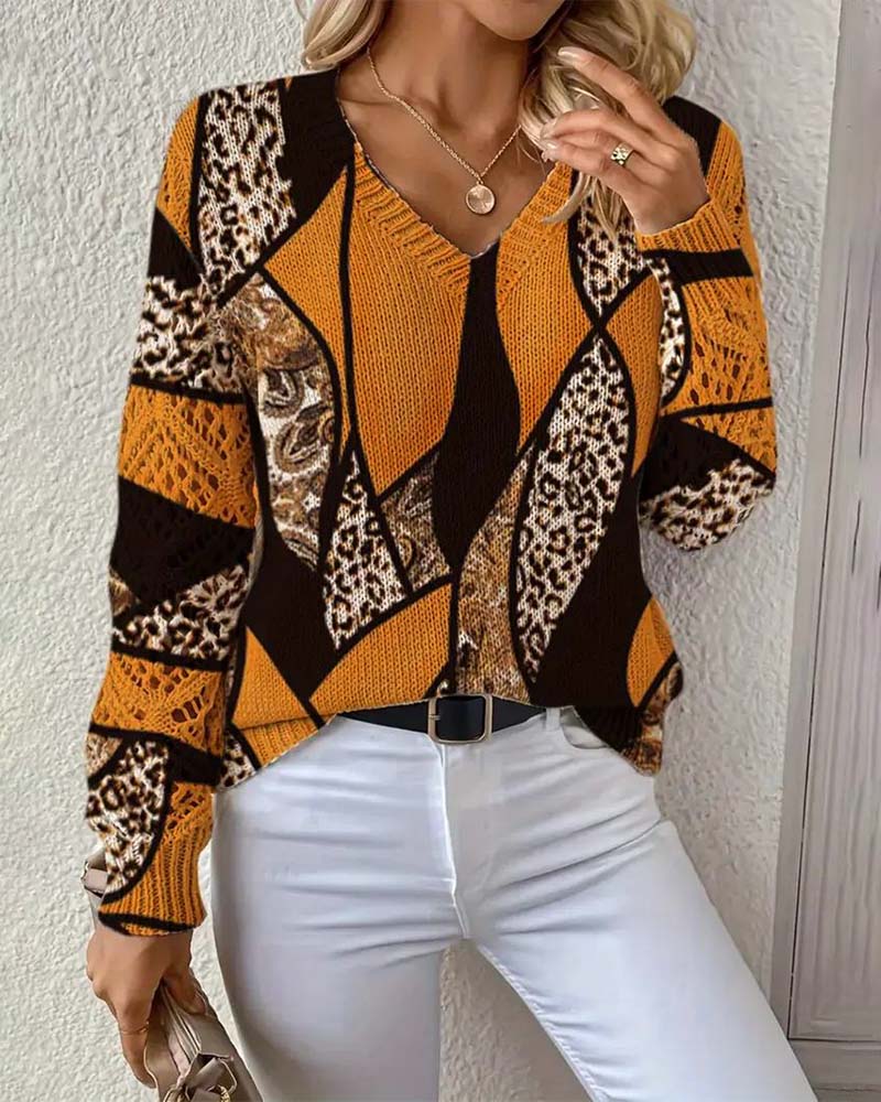 Sweter z Dekolt w serek w Hull-Leopardtrykk