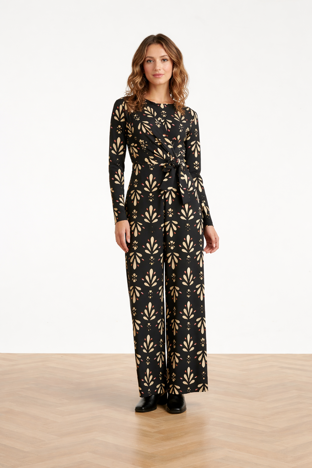 Ornamentaal Print Jumpsuit In Travelkwaliteit | Black - Off White