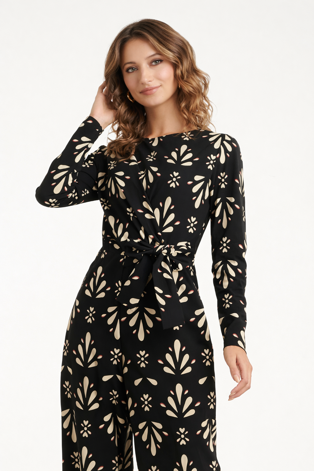 Ornamentaal Print Jumpsuit In Travelkwaliteit | Black - Off White
