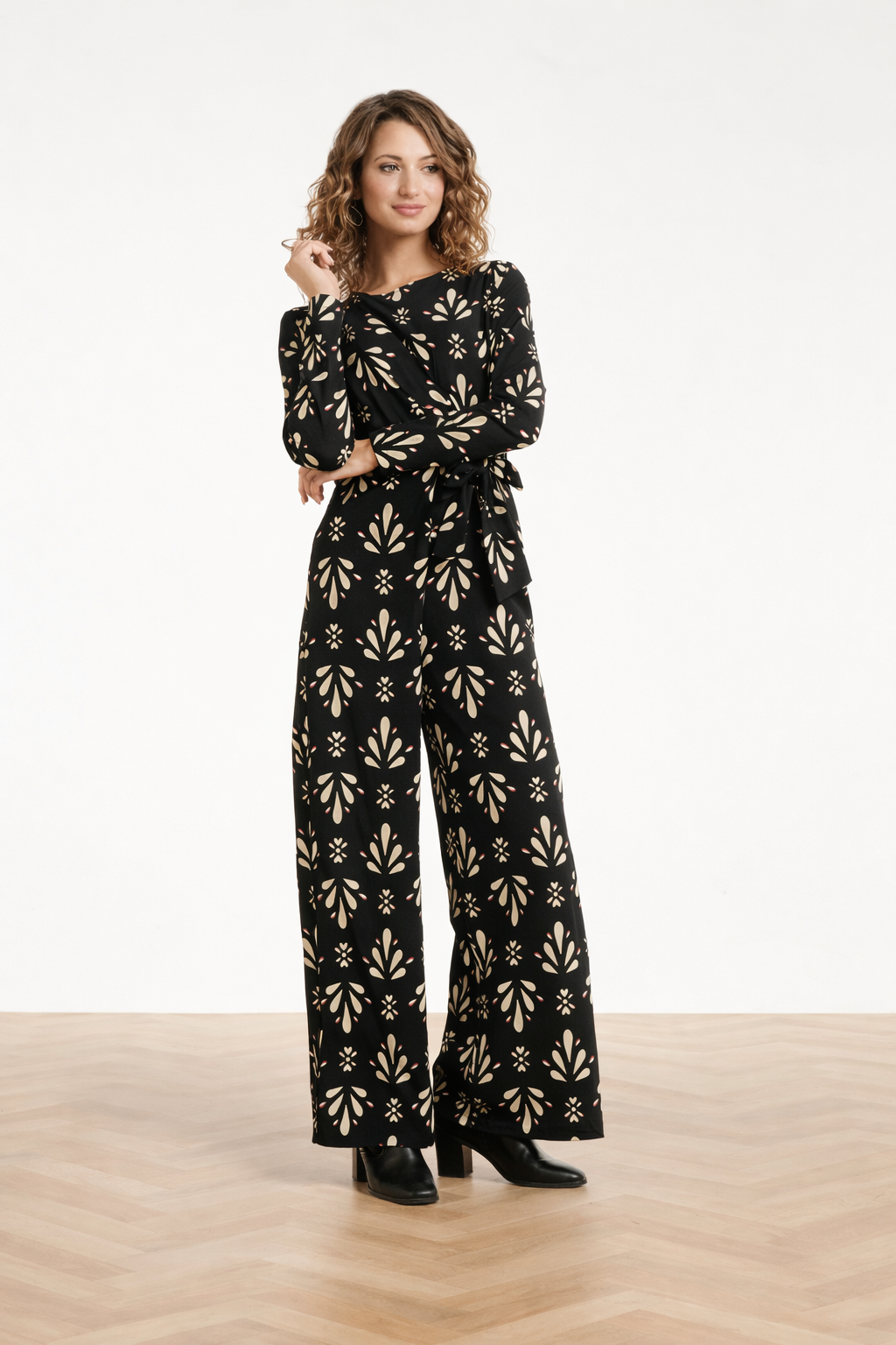 Ornamentaal Print Jumpsuit In Travelkwaliteit | Black - Off White