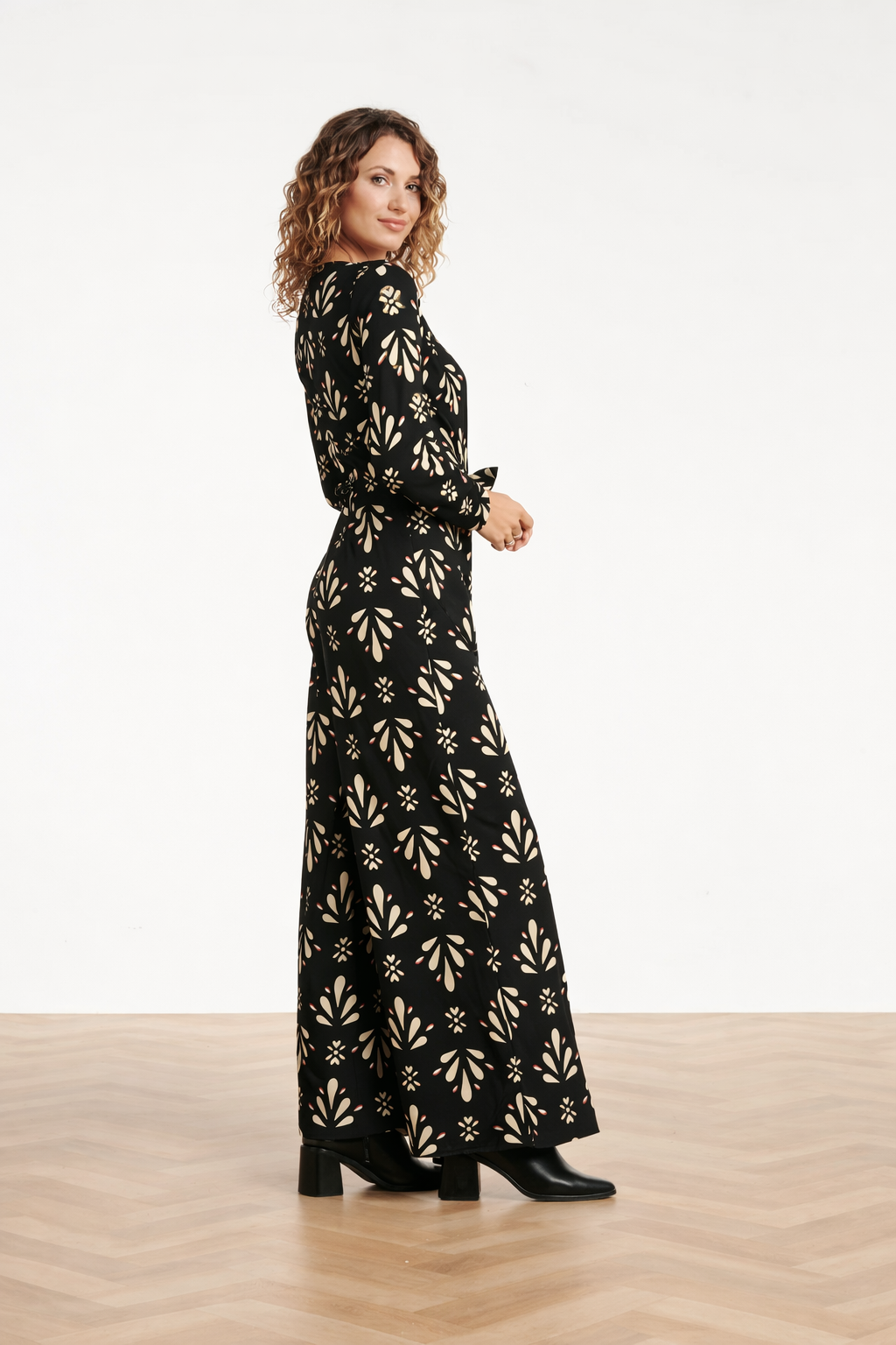 Ornamentaal Print Jumpsuit In Travelkwaliteit | Black - Off White