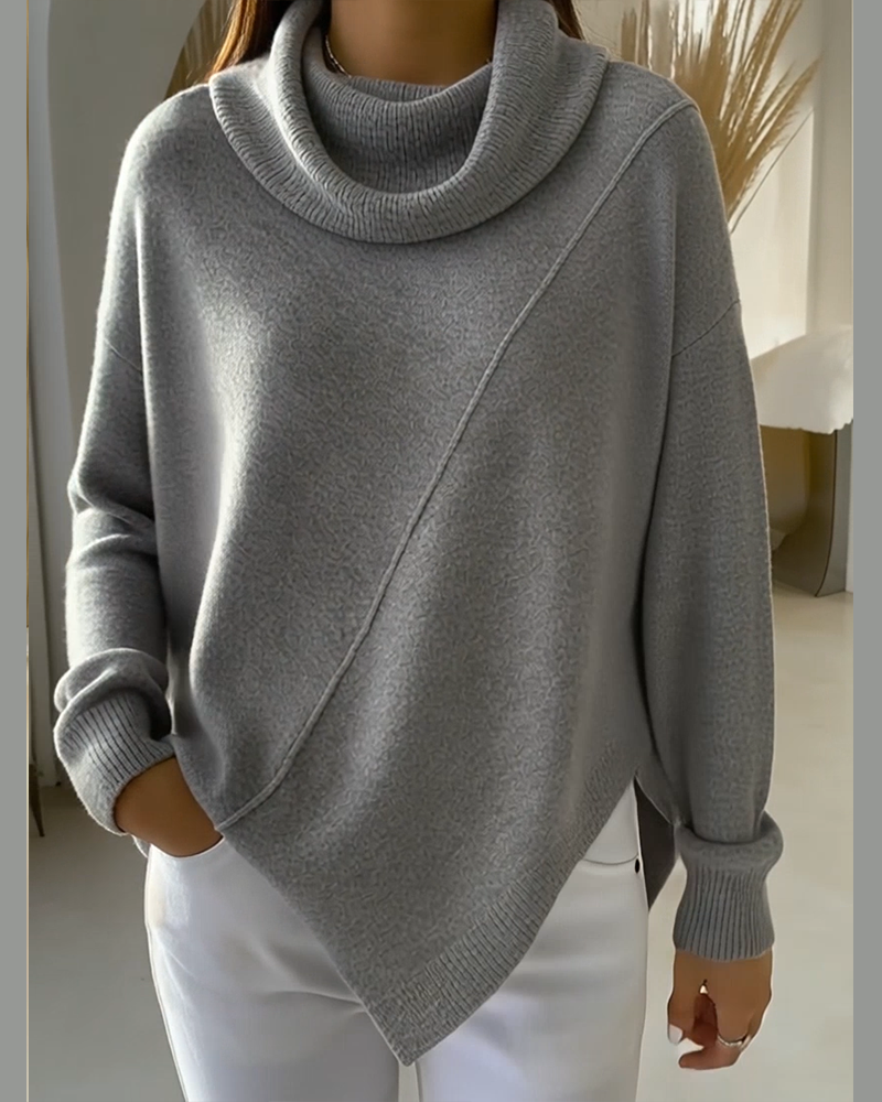 Sweter z asymmetrisk kołnierz