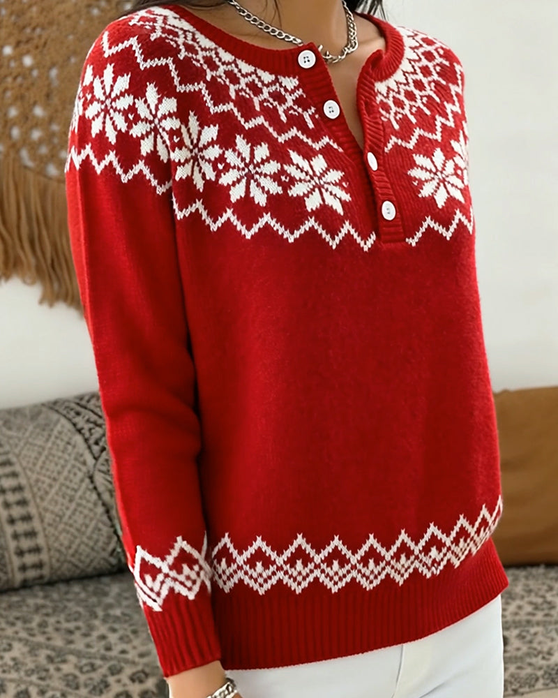 Sweter Snøfnugg Jacquard Halvåpen