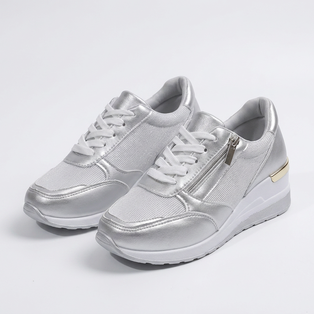 Nora | Damskie sneakersy sznurowane z bocznym zamkiem