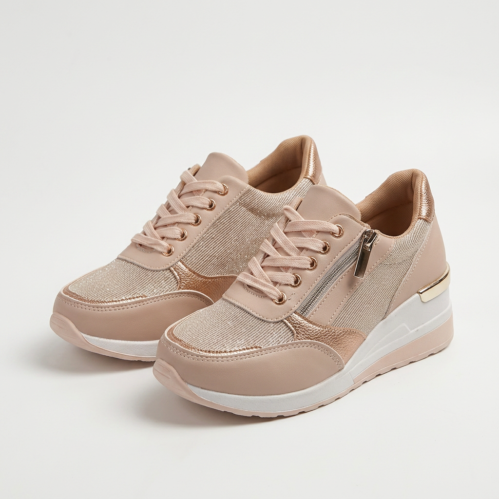 Nora | Damskie sneakersy sznurowane z bocznym zamkiem