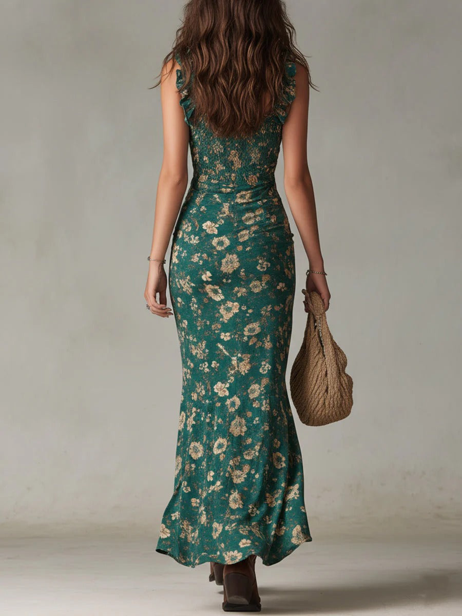 ZARA | RETRO-BOHO-sukienka maxi z FLYTENDE ERMER w SIDESPLITT