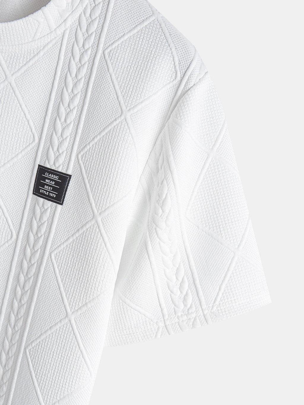 z krótkim rękawem geometrisk jacquard buet kant T-shirt w szorty