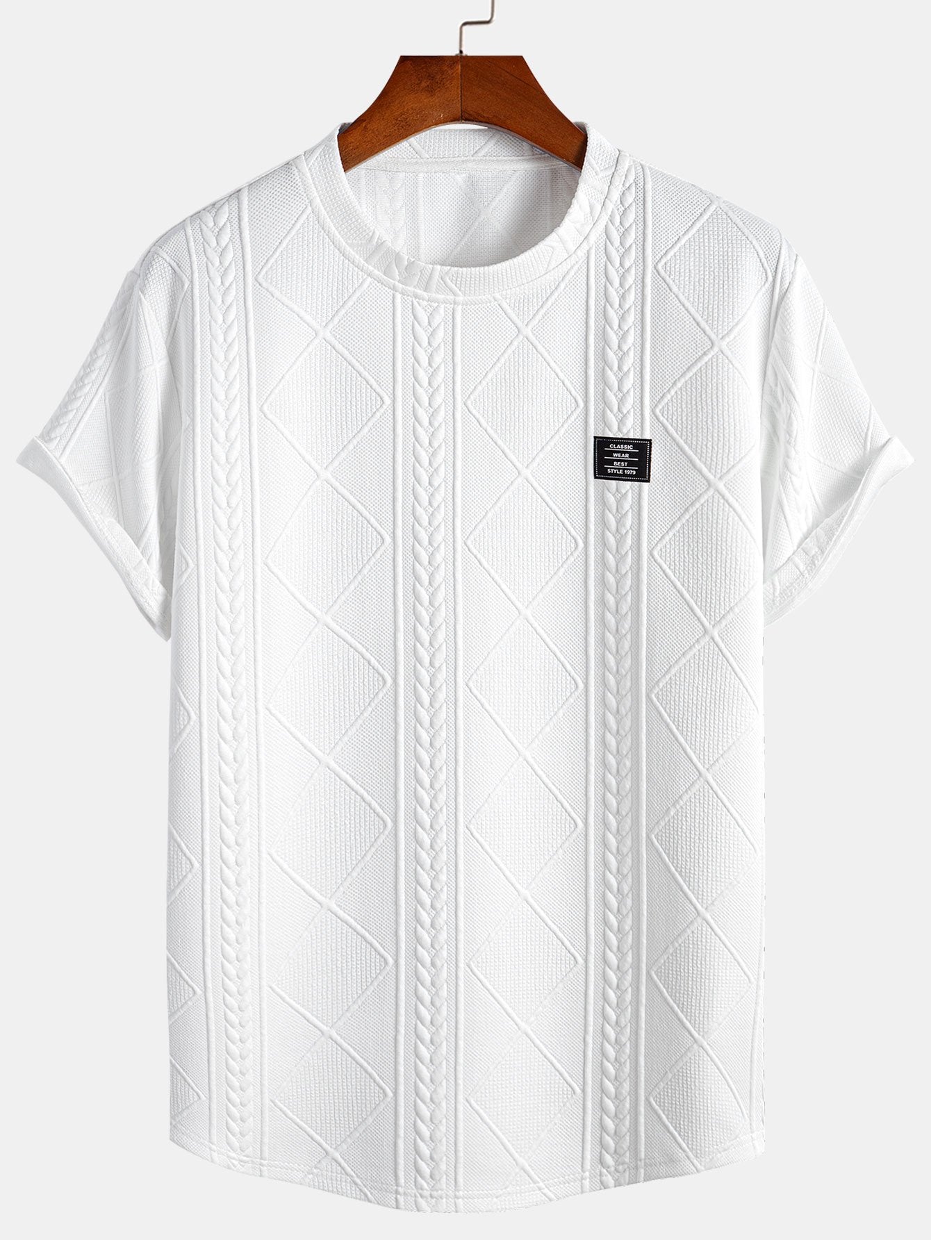 z krótkim rękawem geometrisk jacquard buet kant T-shirt w szorty