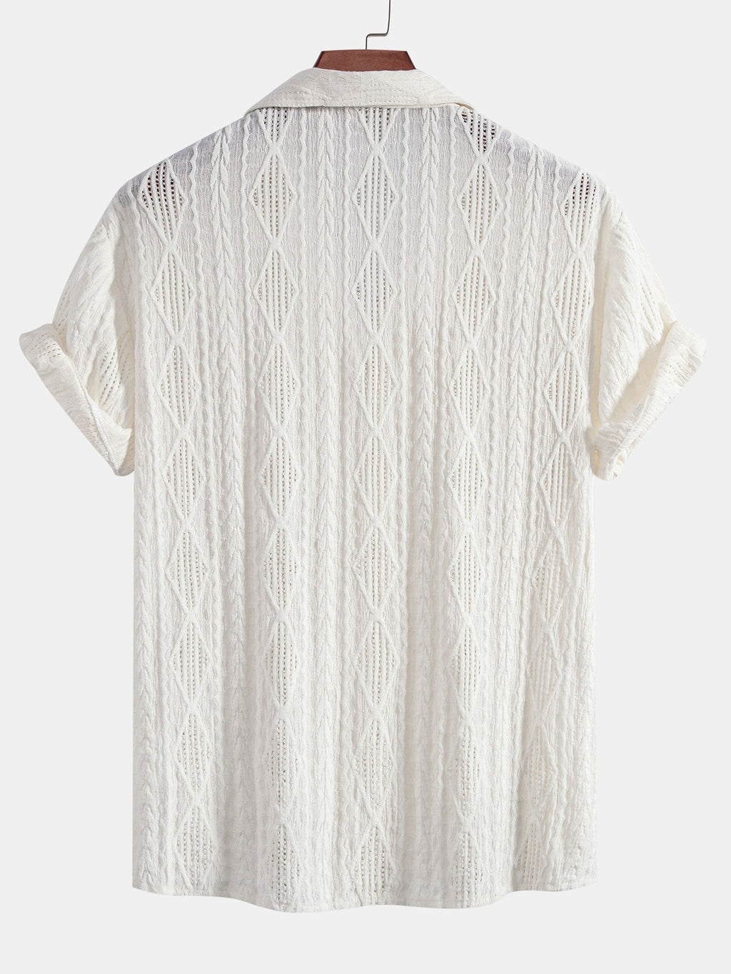 Geometrisk jacquard eyelet cubansk koszula w krøllete tekstur trekksnor krótkie Spodnie